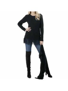 NEW Brian Bailey Black Fringe Sweater & Scarf Set - XXL